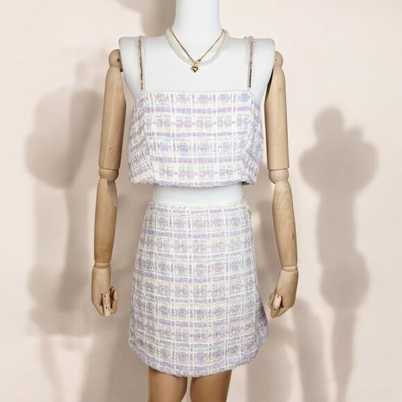 NWT House of Harlow 1960 Tweed Crop Top and Mini Skirt Set - Picture 4 of 12